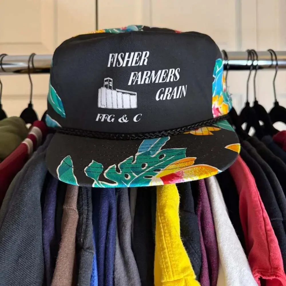 Vintage Nissun Fisher Farmers Grain Snapback Hat Tropical Floral